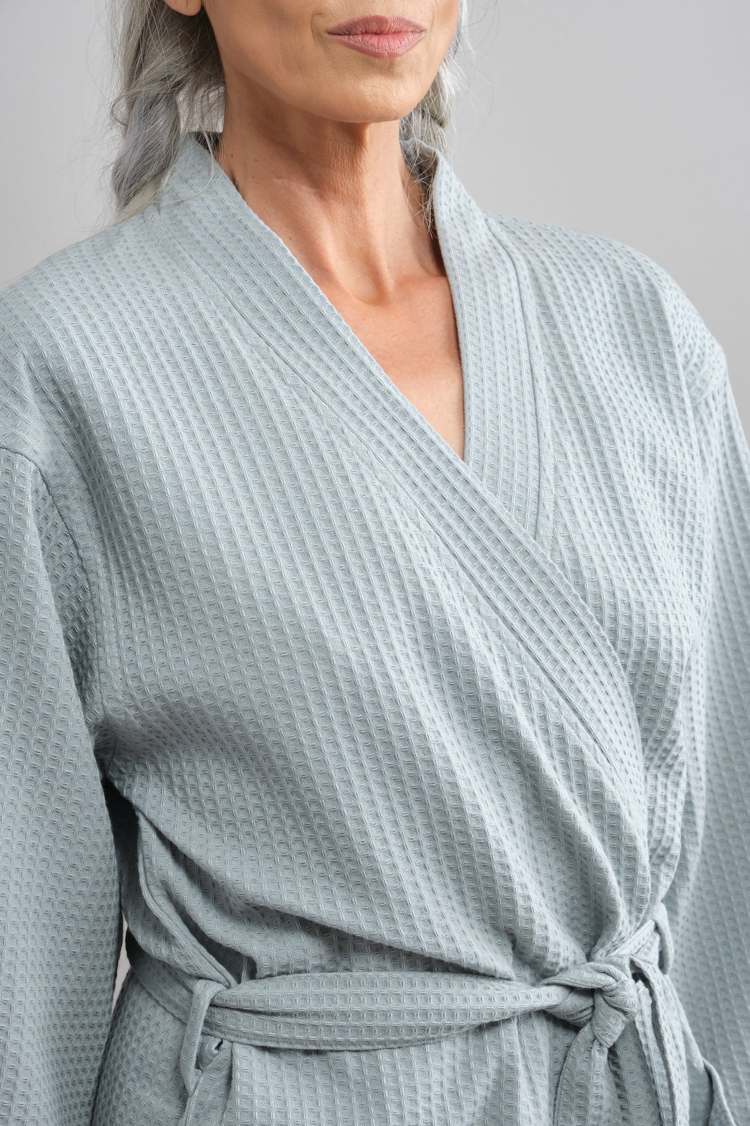 Close up of Kathrine Kimono in Light Grey