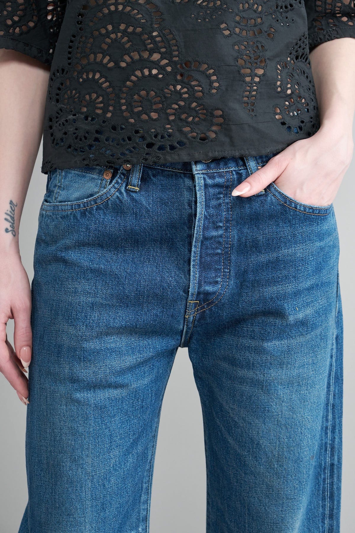 Used Ankle Cut 13.5 oz Selvedge Denim in Dark Vintage