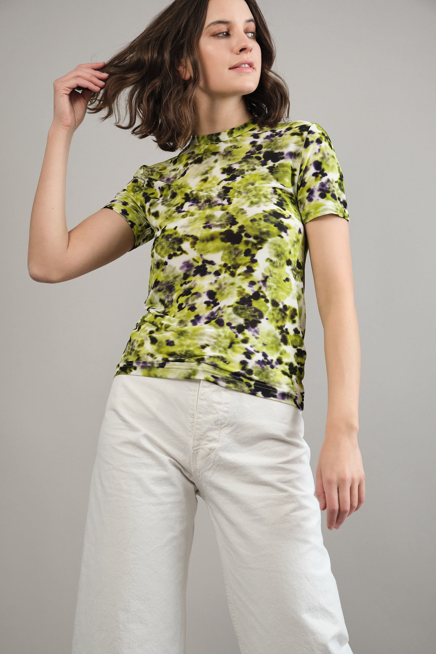 Taddeo Short Sleeve T Shirt in Lime/Aubergine Marigold