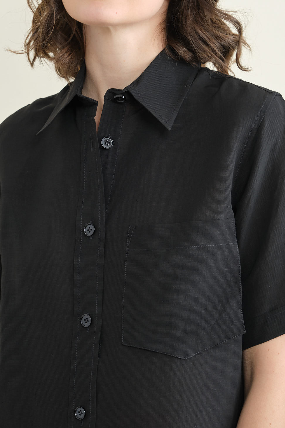 Pocket on Tarusi Short Sleeve Shirt in Black
