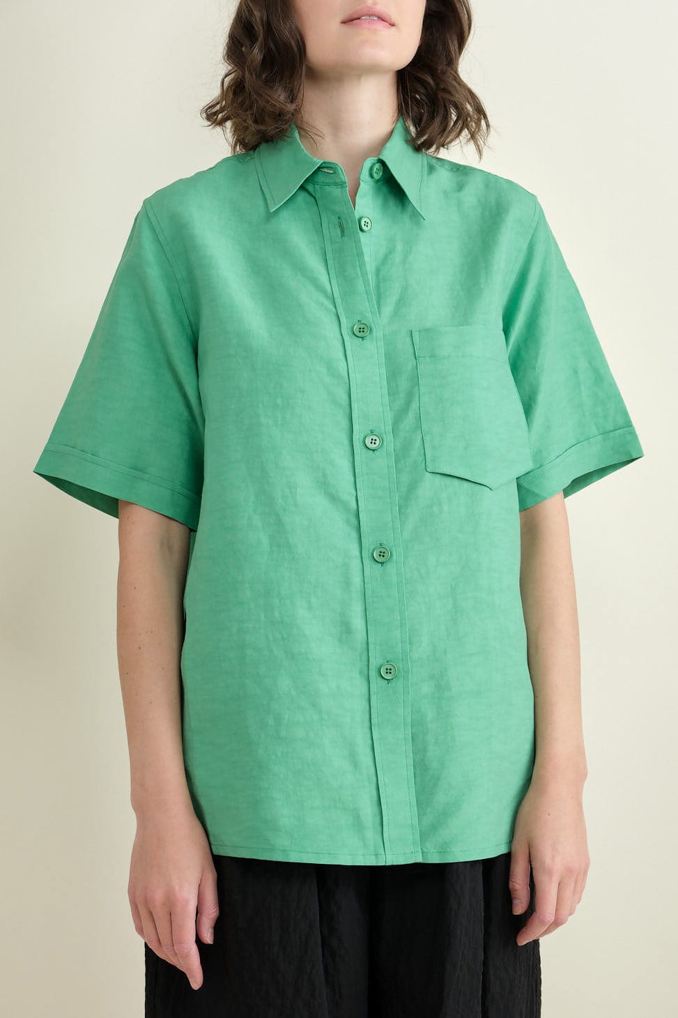 Front of Tarusi Short Sleeve Shirt in Jade