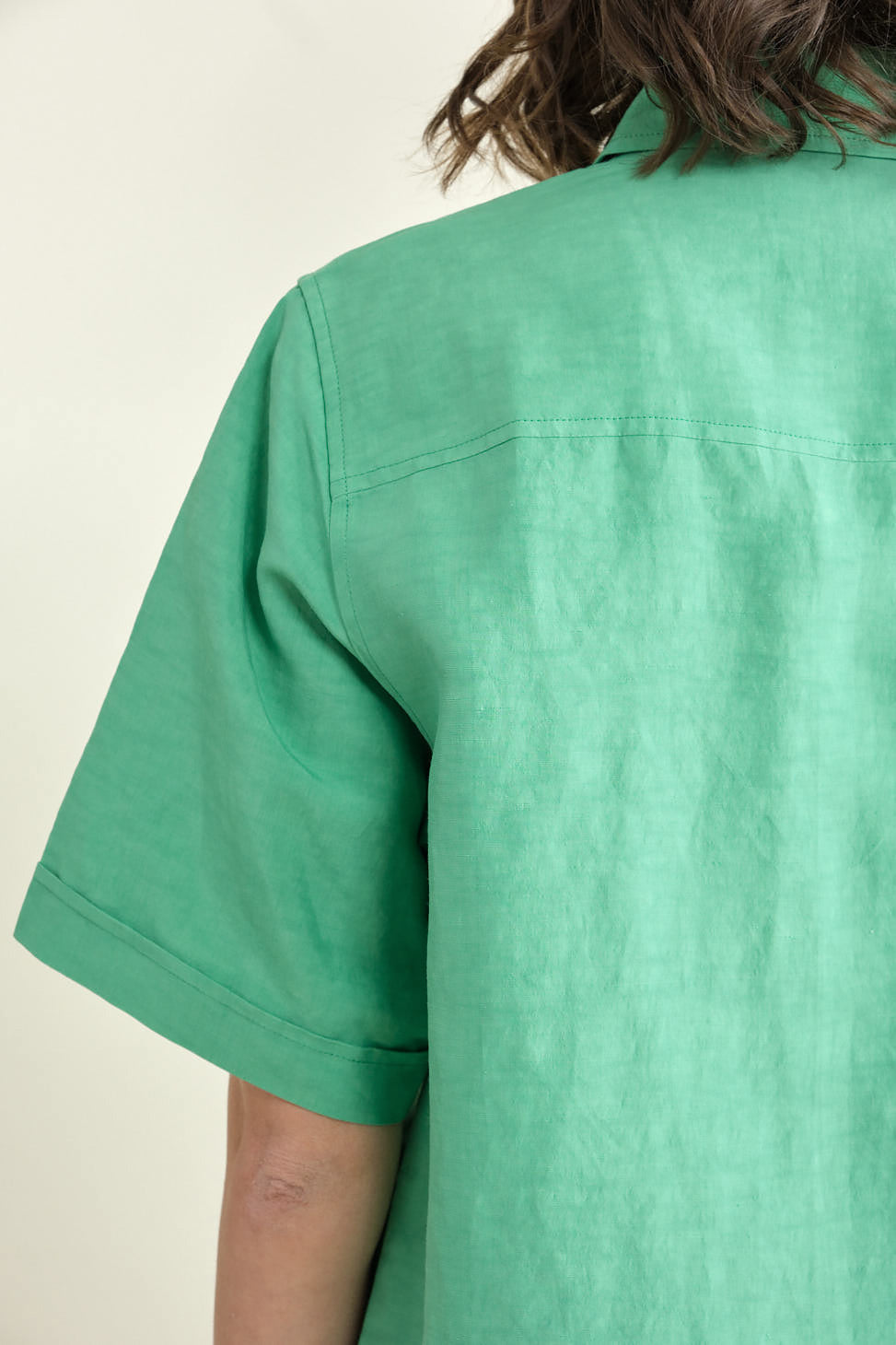 Sleeve detailing on Tarusi Short Sleeve Shirt in Jade