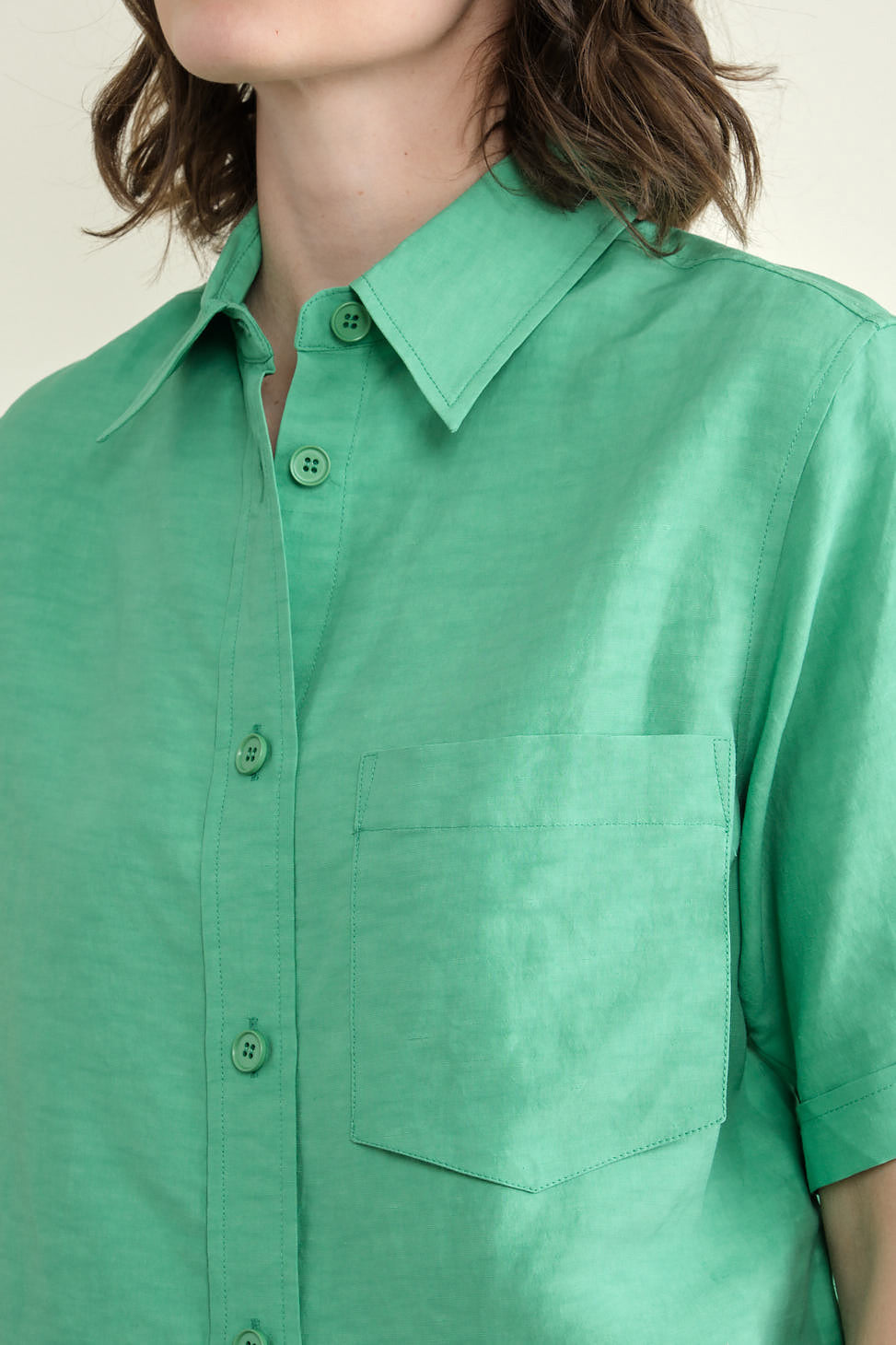 Pocket on Tarusi Short Sleeve Shirt in Jade