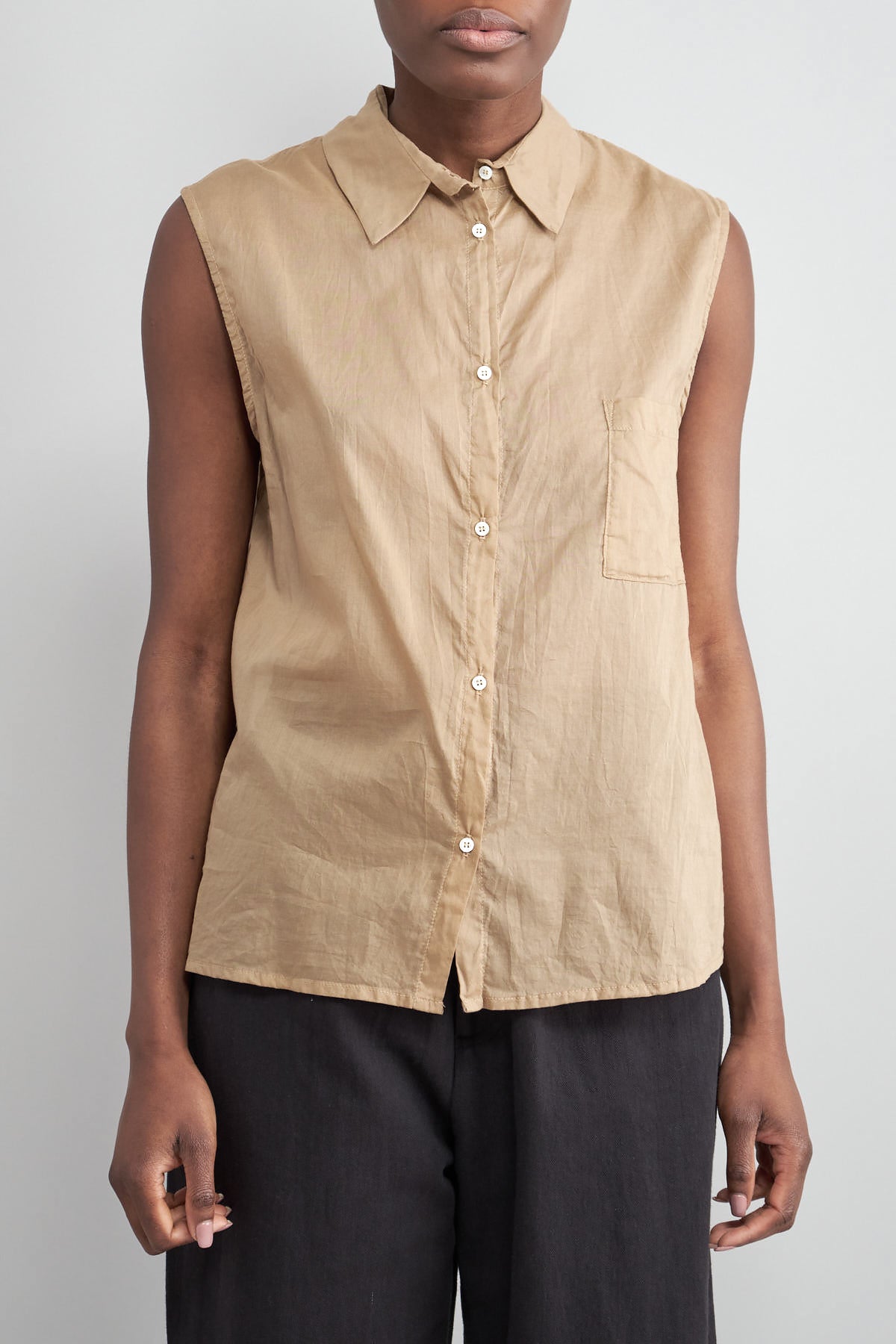 Front of Idée Shirt in Camel