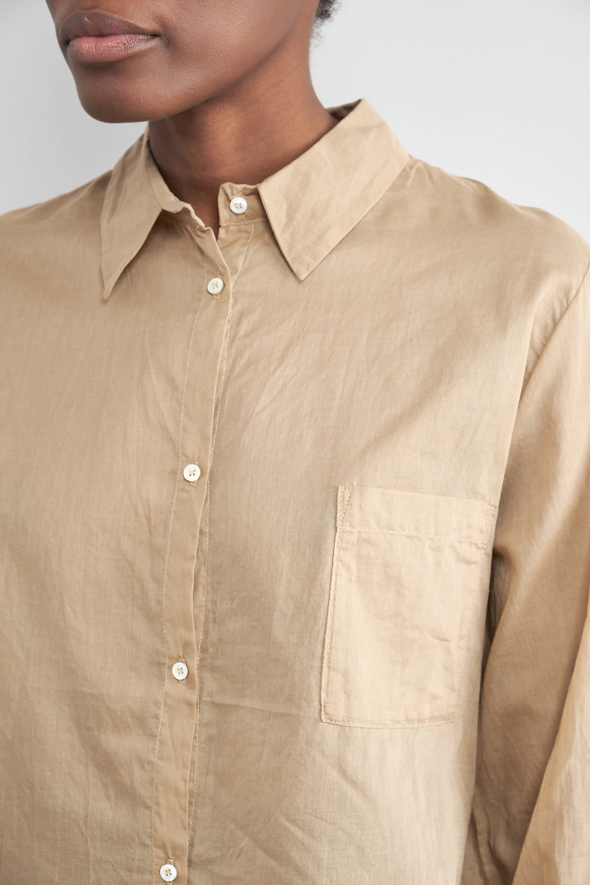 Placket on Illusion Shirt in Camel