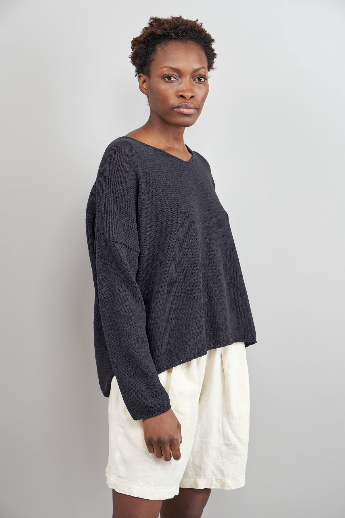 Coil Yarn V Neck Pullover