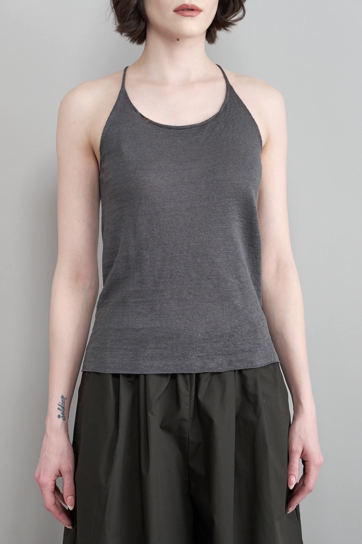 Front of Washable Linen Camisole in Blue Gray