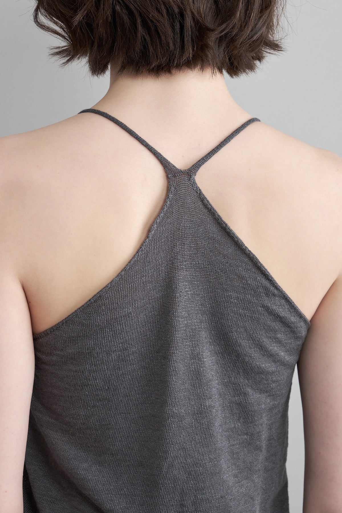 Back detailing on Washable Linen Camisole in Blue Gray