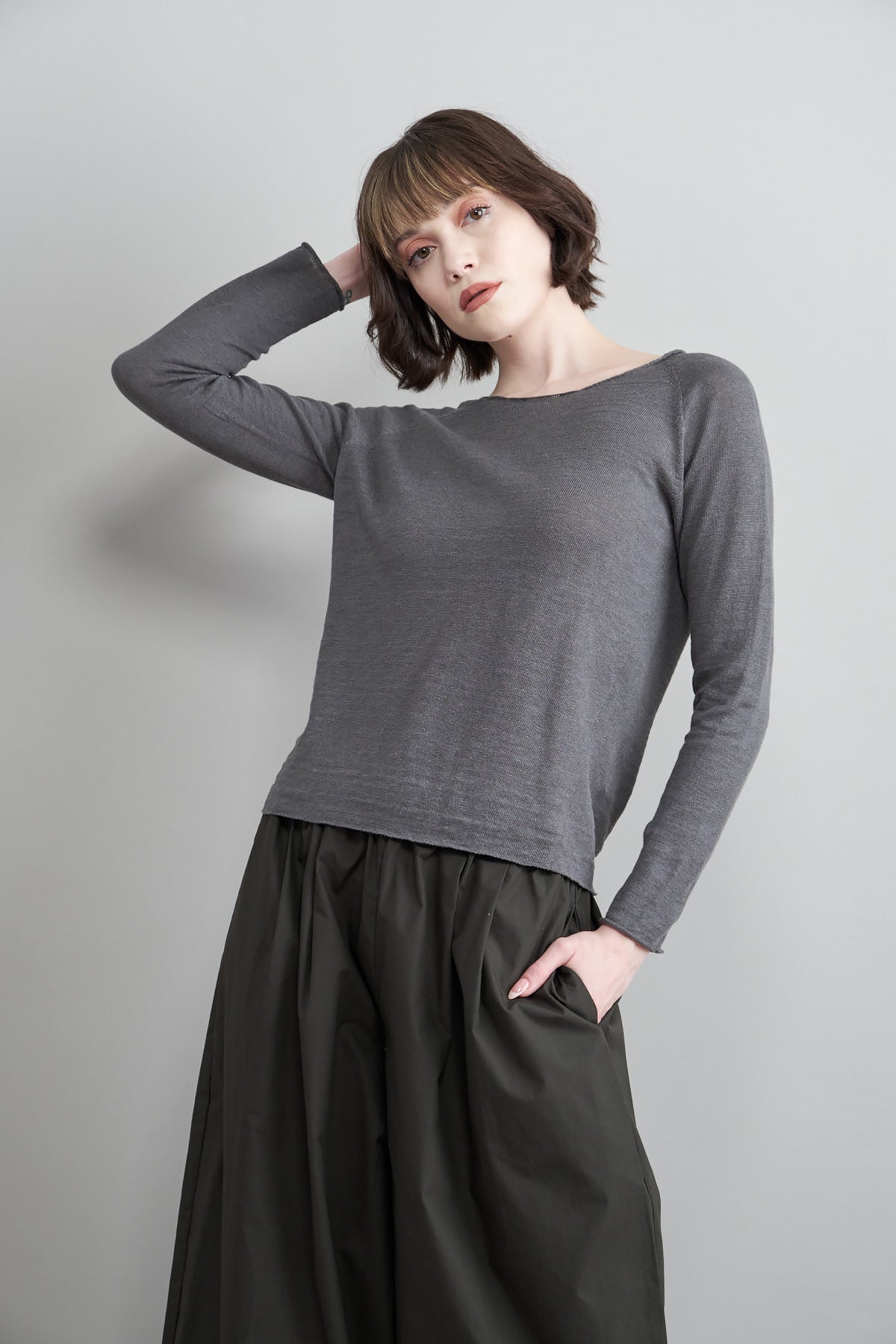Washable Linen Pullover in Blue Gray