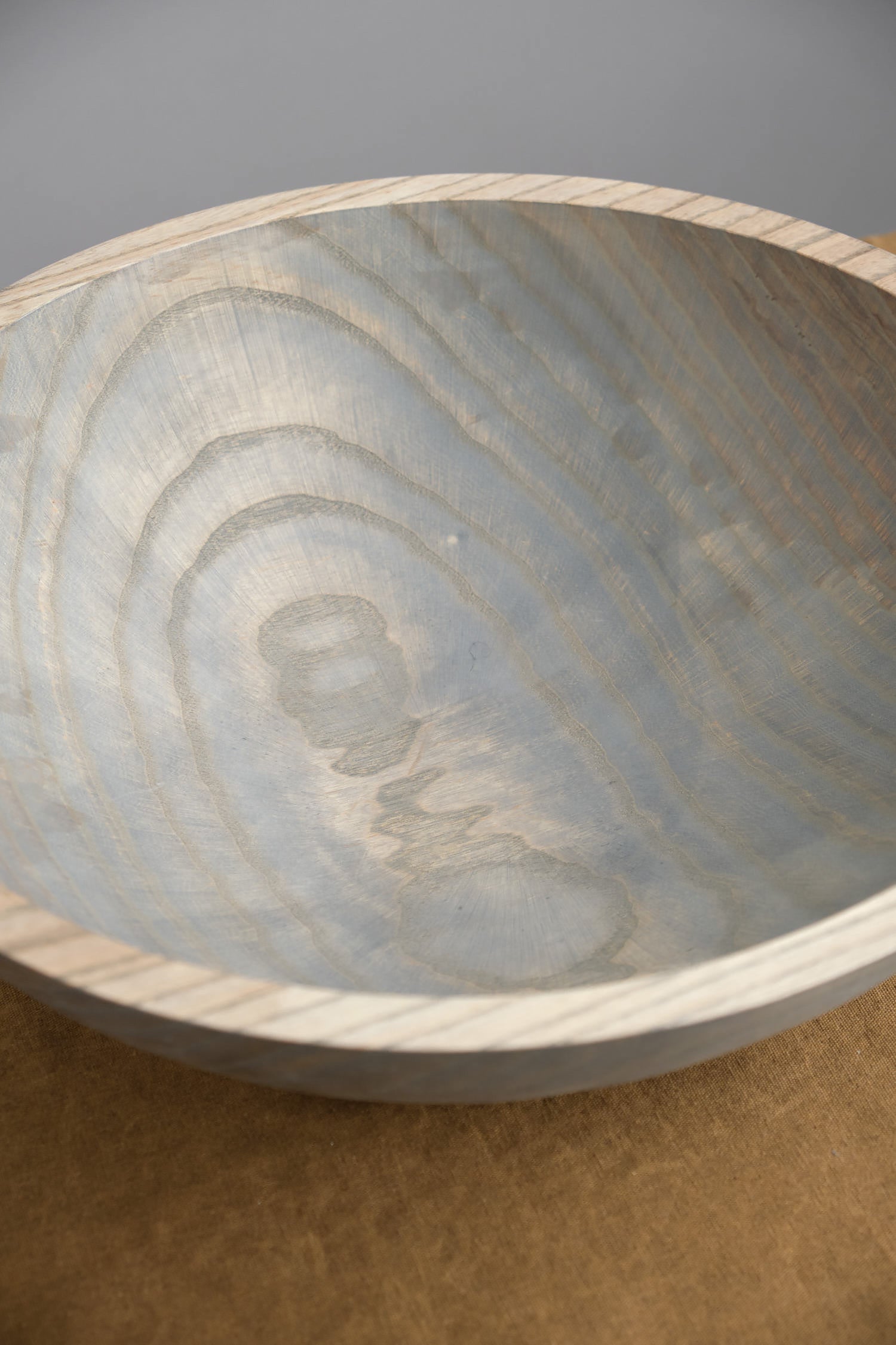Inside of 15" Crafted Wooden Bowl in Grey