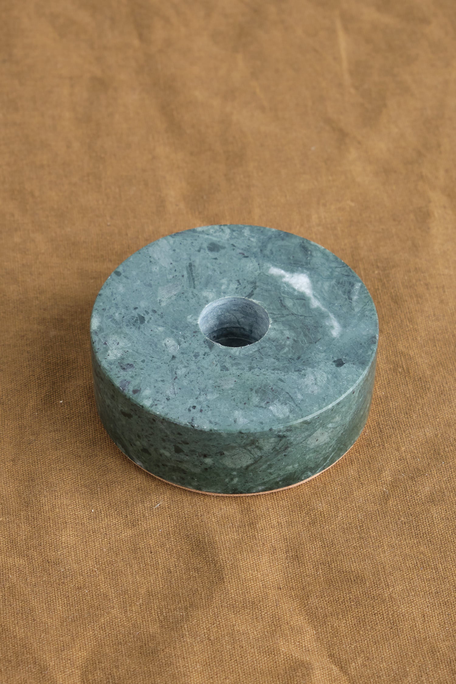 Circle Candle Holder in Green Marble