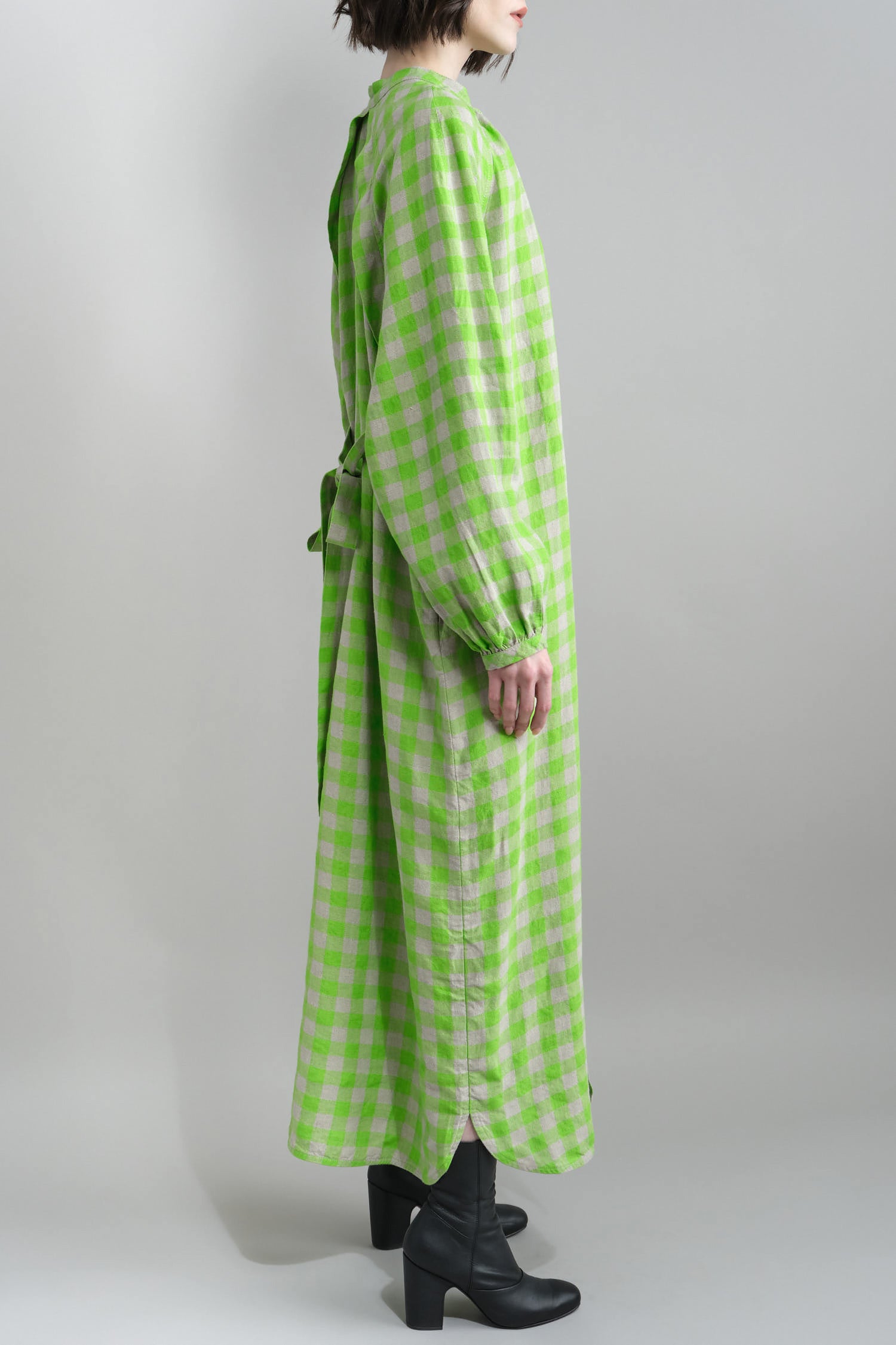 Side of Leaf Dress in Spring Green Checks
