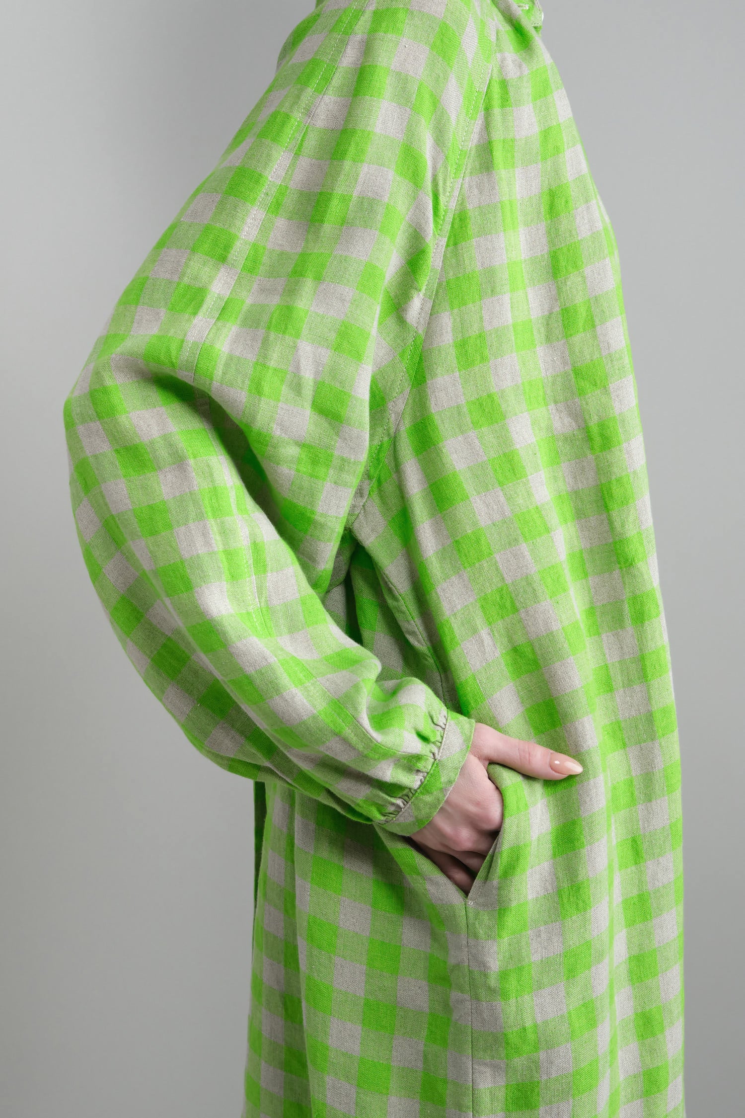 Side seam pocket on Leaf Dress in Spring Green Checks