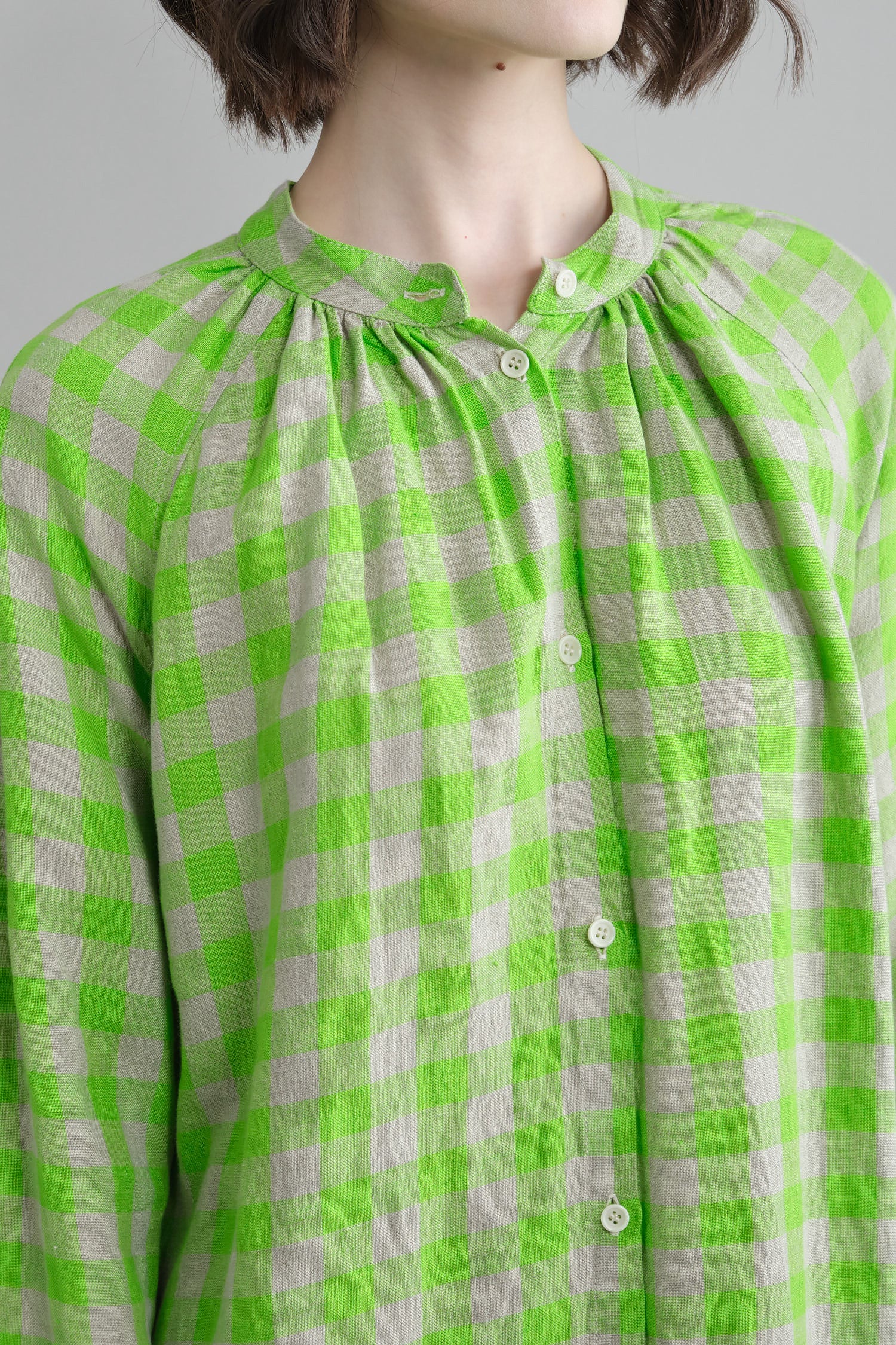 Front detailing on Leaf Dress in Spring Green Checks