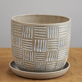 Kati Von Lehman Home Planters Etched Flowerpot Brown Stoneware/Eggshell / 7" D X 6.25" H