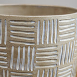 Kati Von Lehman Home Planters Etched Flowerpot Brown Stoneware/Eggshell / 7" D X 6.25" H