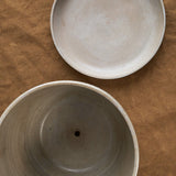 Kati Von Lehman Home Planters Etched Flowerpot Brown Stoneware/Eggshell / 7" D X 6.25" H