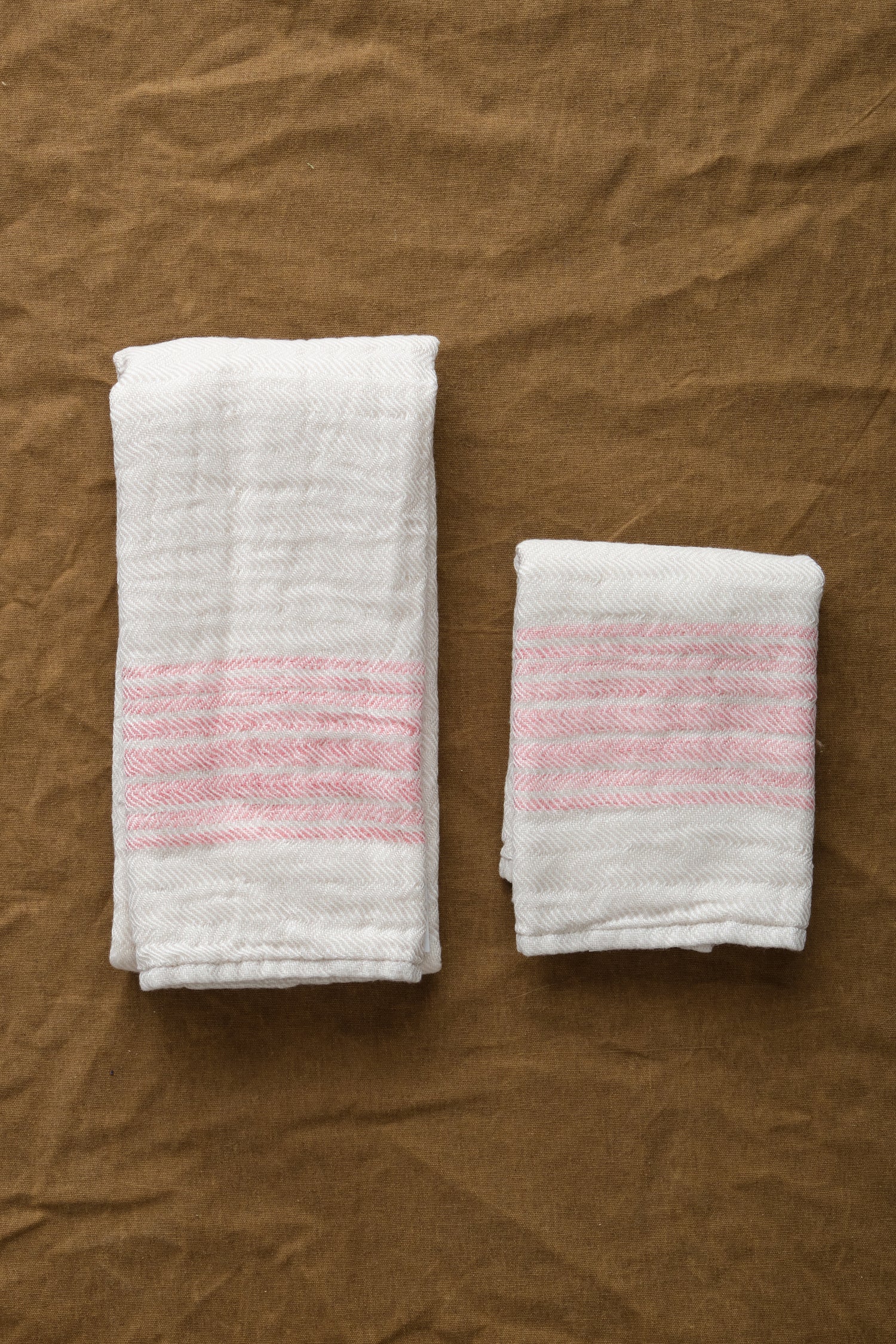 Flax Line Towels in Pink/Beige