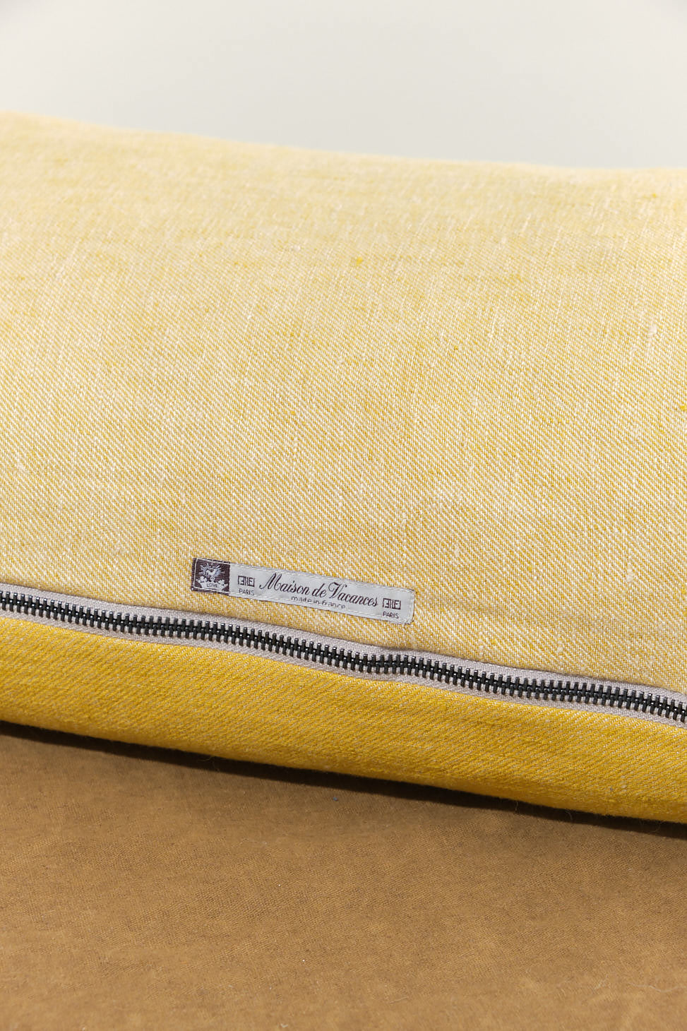 Zipper on 16" X 24" Washed Linen Vise Versa Cushion in Ocre