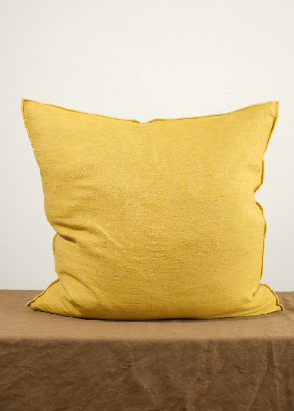Maison De Vacances Home Pillows 26" X 26" Crumpled Washed Linen Vice Versa Cushion in Ocre Ocre/Givre / 26" X 26"