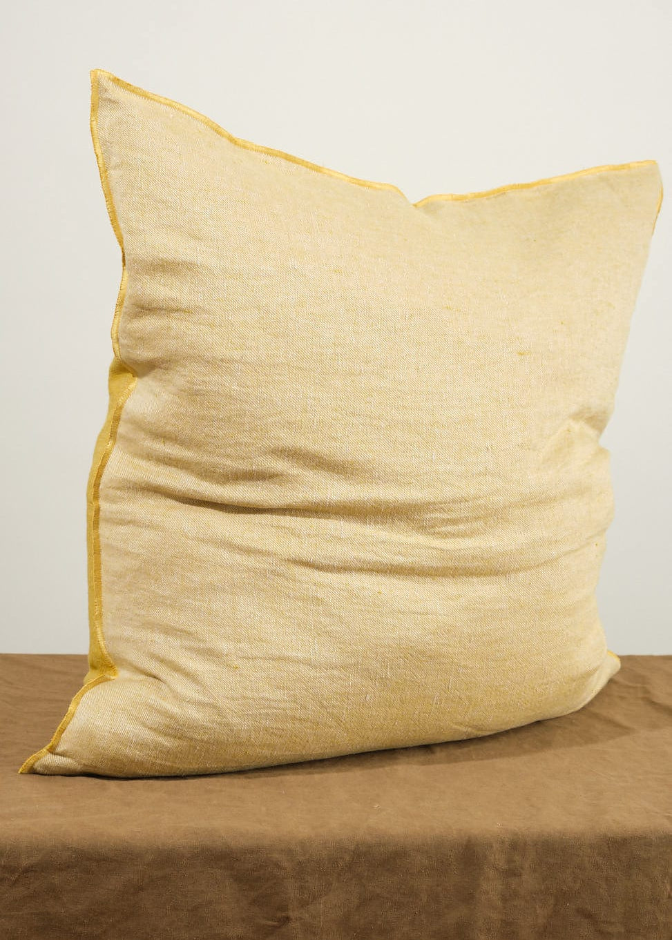 Maison De Vacances Home Pillows 26" X 26" Crumpled Washed Linen Vice Versa Cushion in Ocre Ocre/Givre / 26" X 26"