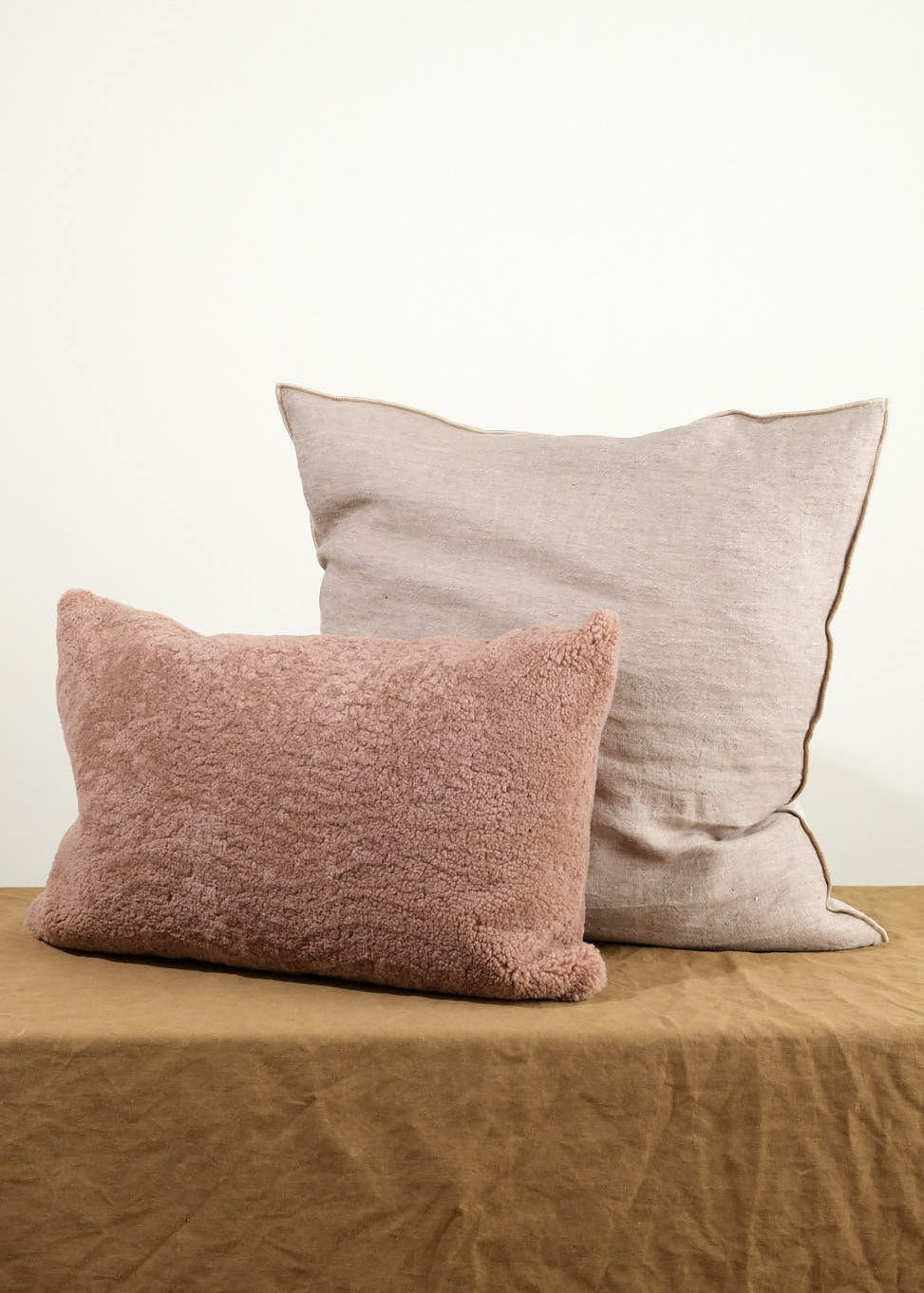 Maison De Vacances Home Pillows 26" X 26" Crumpled Washed Linen Vice Versa Cushion in Taupe Taupe/Cement / 26" X 26"