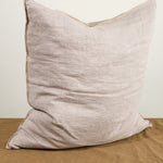 Side of 26" X 26" Crumpled Washed Linen Vice Versa Cushion in Taupe