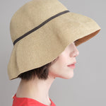 Brim on Low Wide Paper Hat in Natural/Charcoal