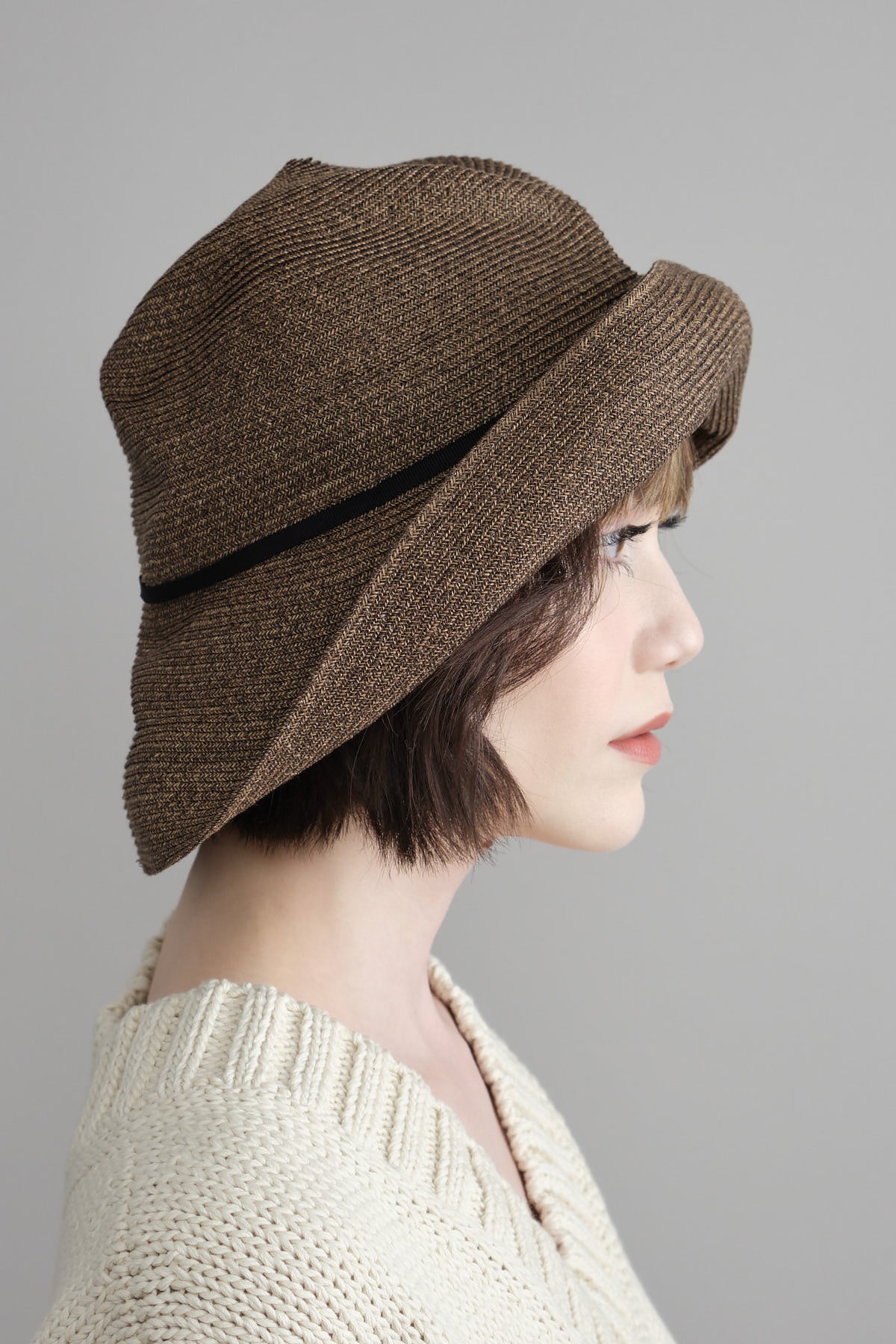 Dark Brown Boxed Hat with Black Grosgrain Ribbon