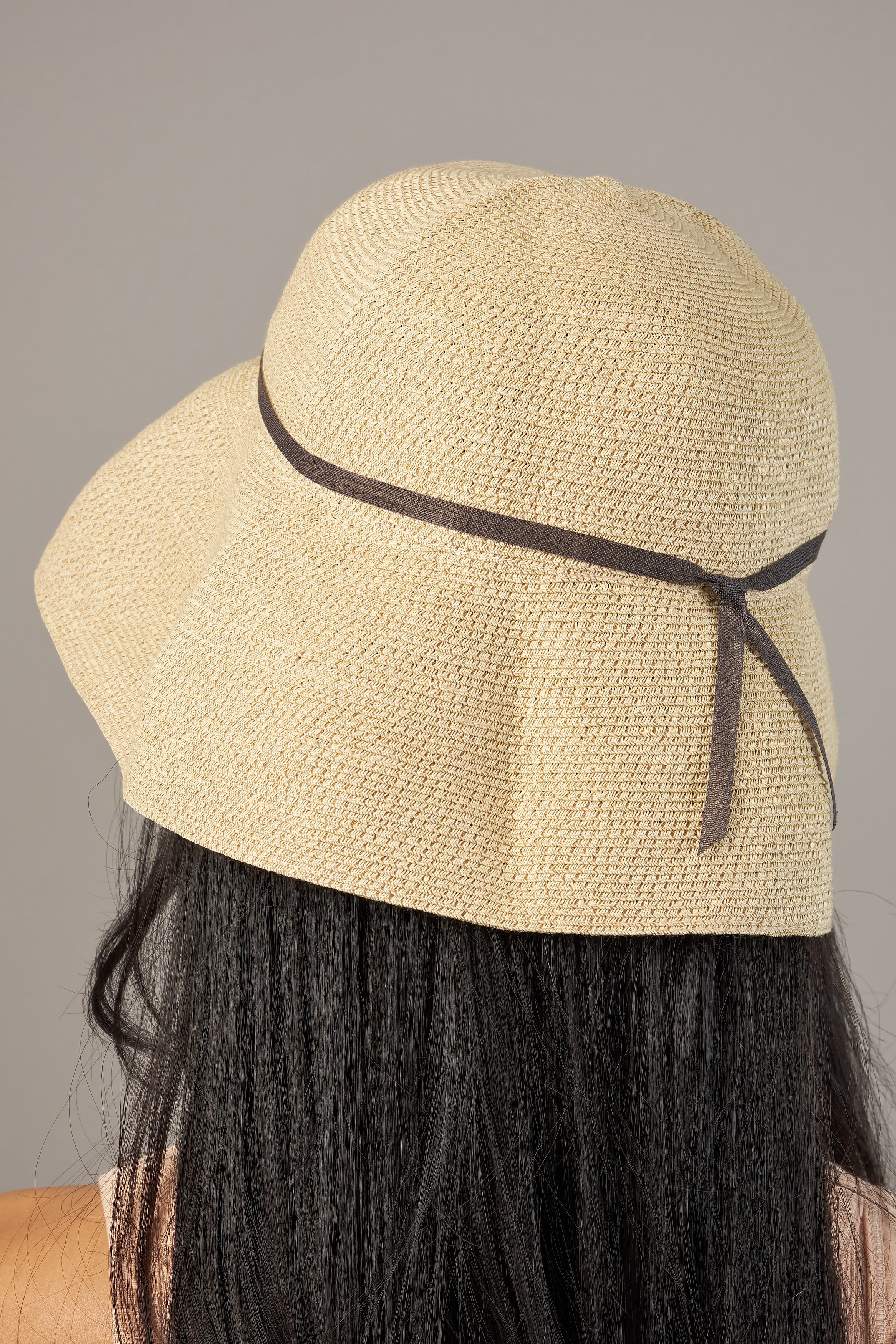 Low Wide Paper Hat in Natural/Charcoal