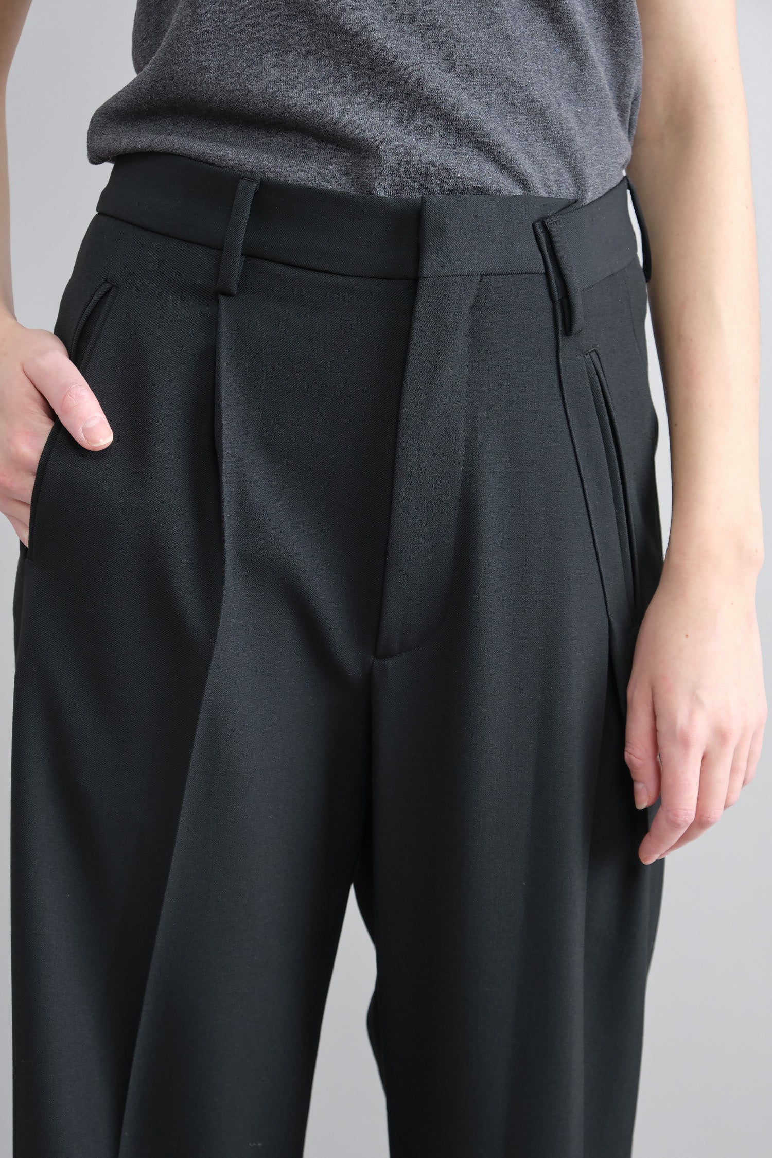 Front detailing on Wide-Leg Trouser in Black
