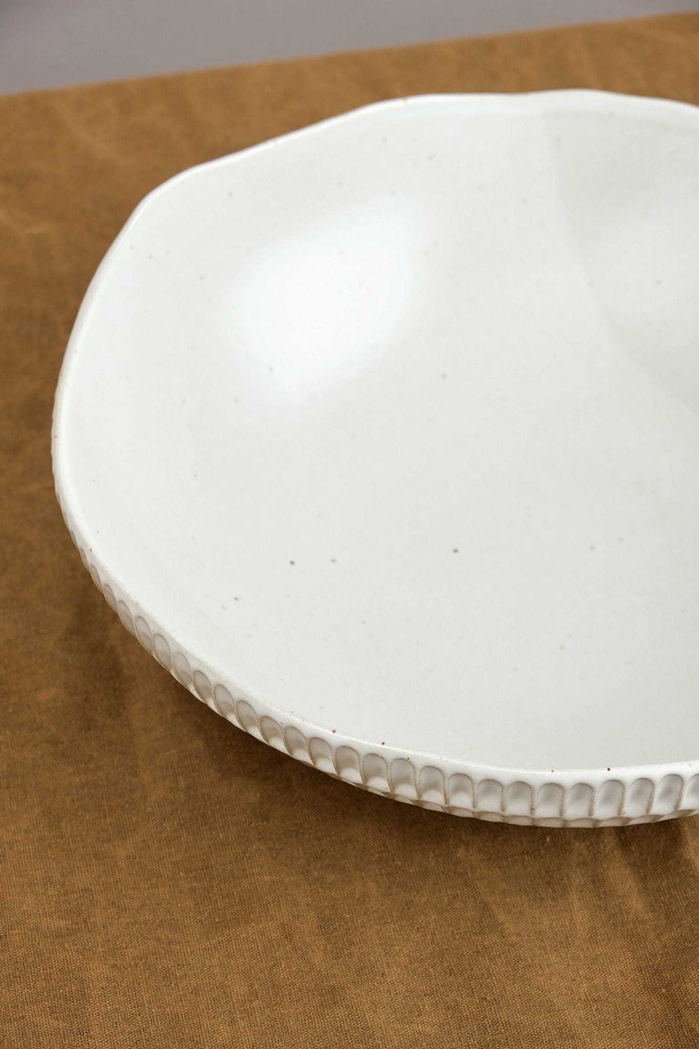 Mt. Washington Pottery Home Kitchen Serving Carved Eggshell Serving Bowl in White White / 11" D X 3" H