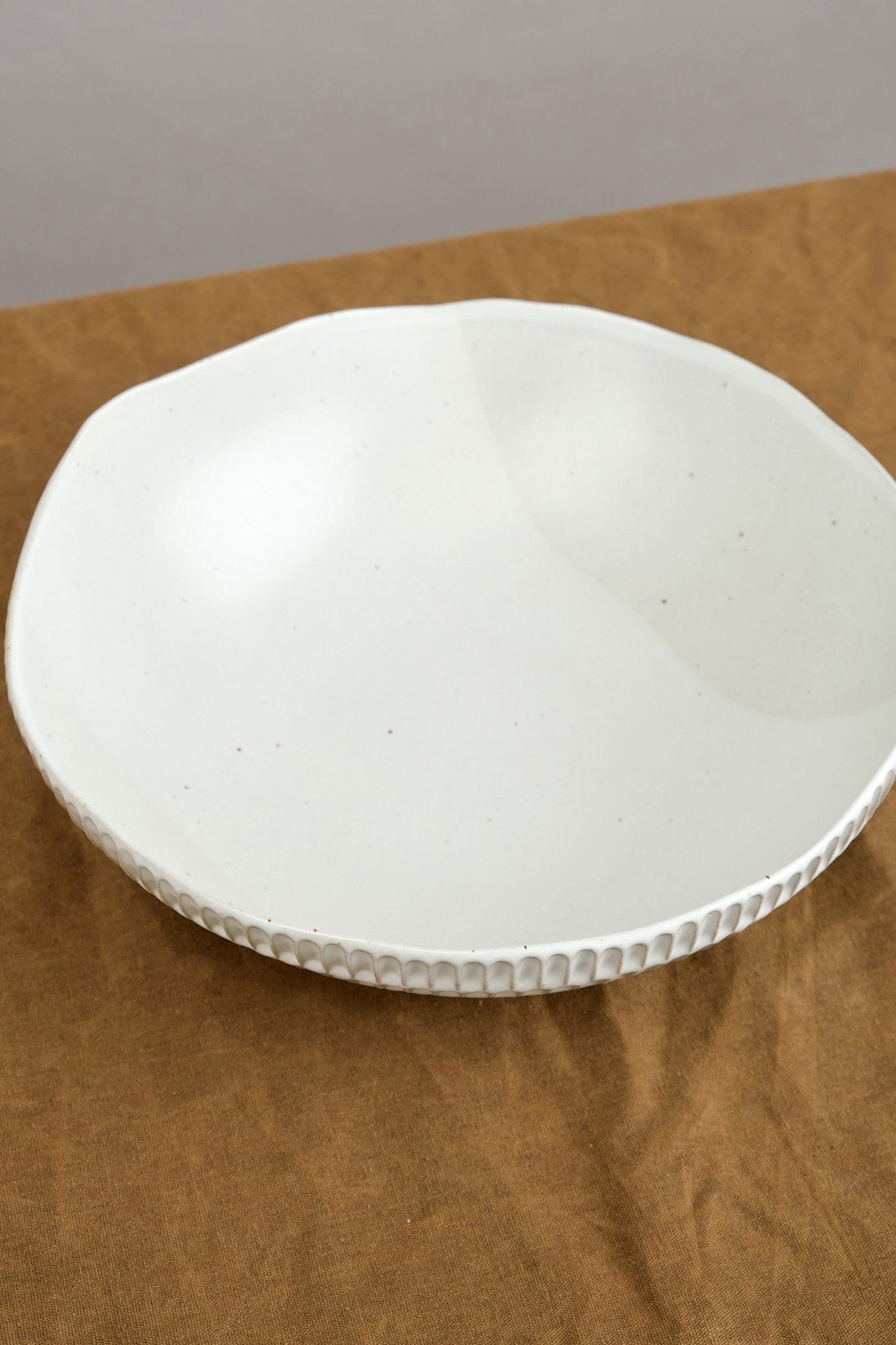 Mt. Washington Pottery Home Kitchen Serving Carved Eggshell Serving Bowl in White White / 11" D X 3" H