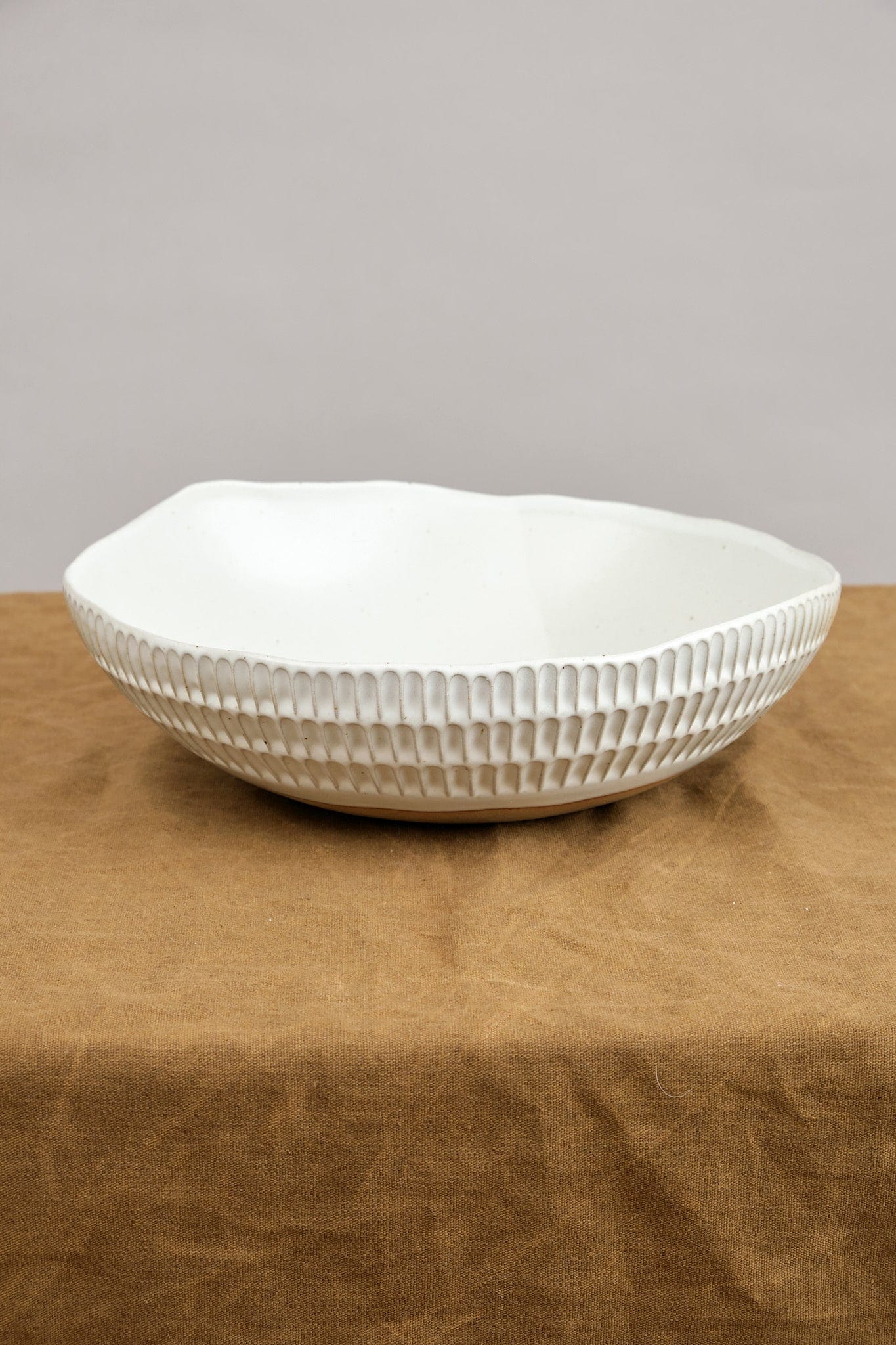 Mt. Washington Pottery Home Kitchen Serving Carved Eggshell Serving Bowl in White White / 11" D X 3" H