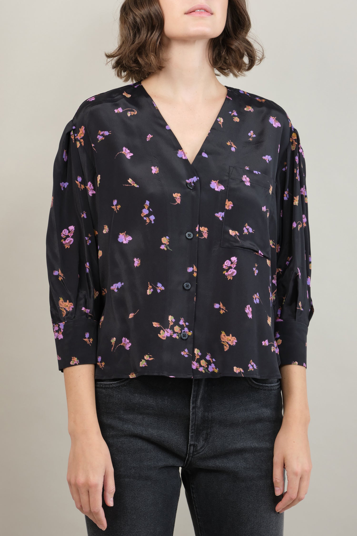 Front of Turin Top in Violet Blossom