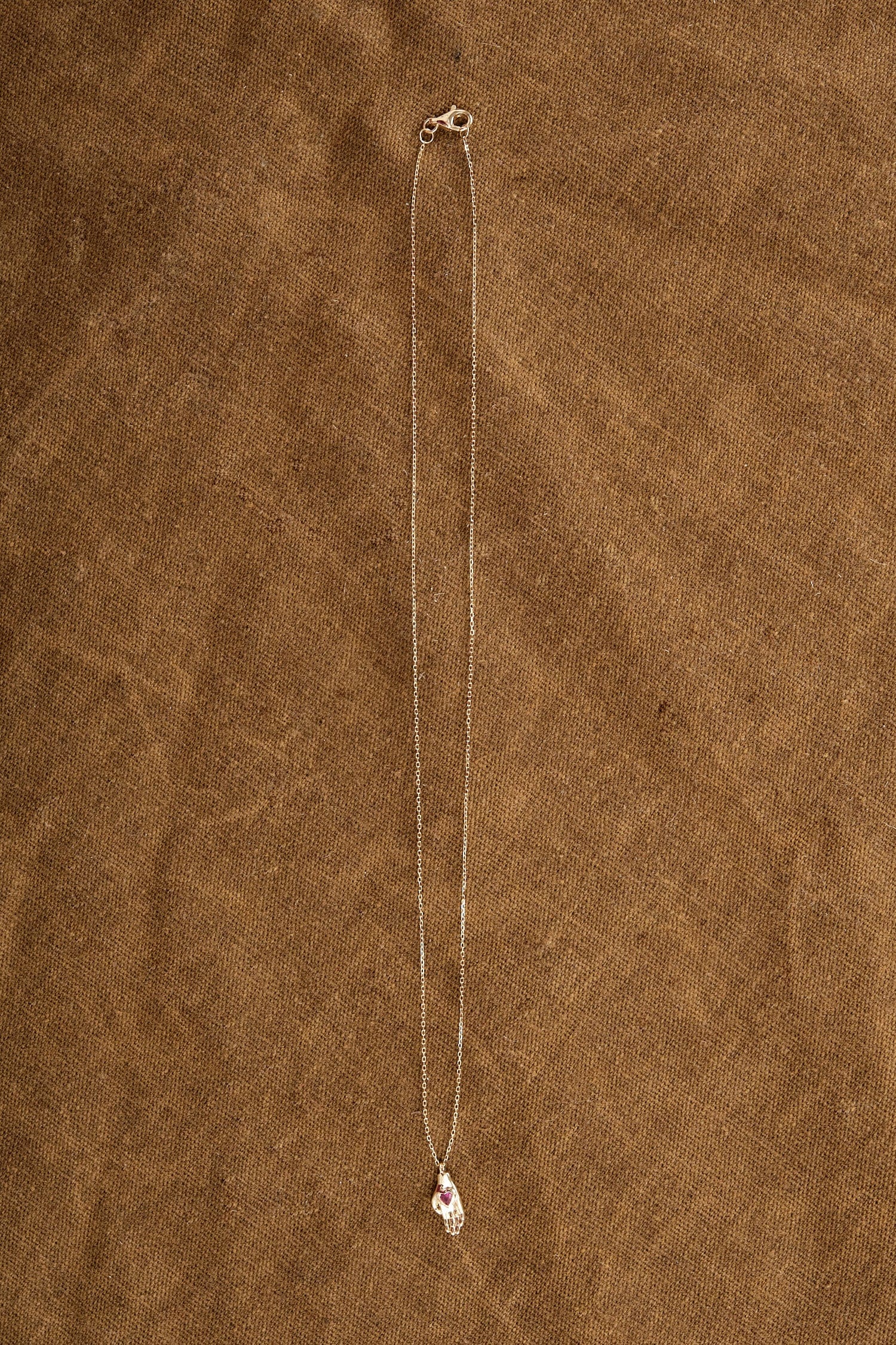 Pamela Love Jewelry Necklaces Heart in Hand Pendant Ruby / 16" Chain