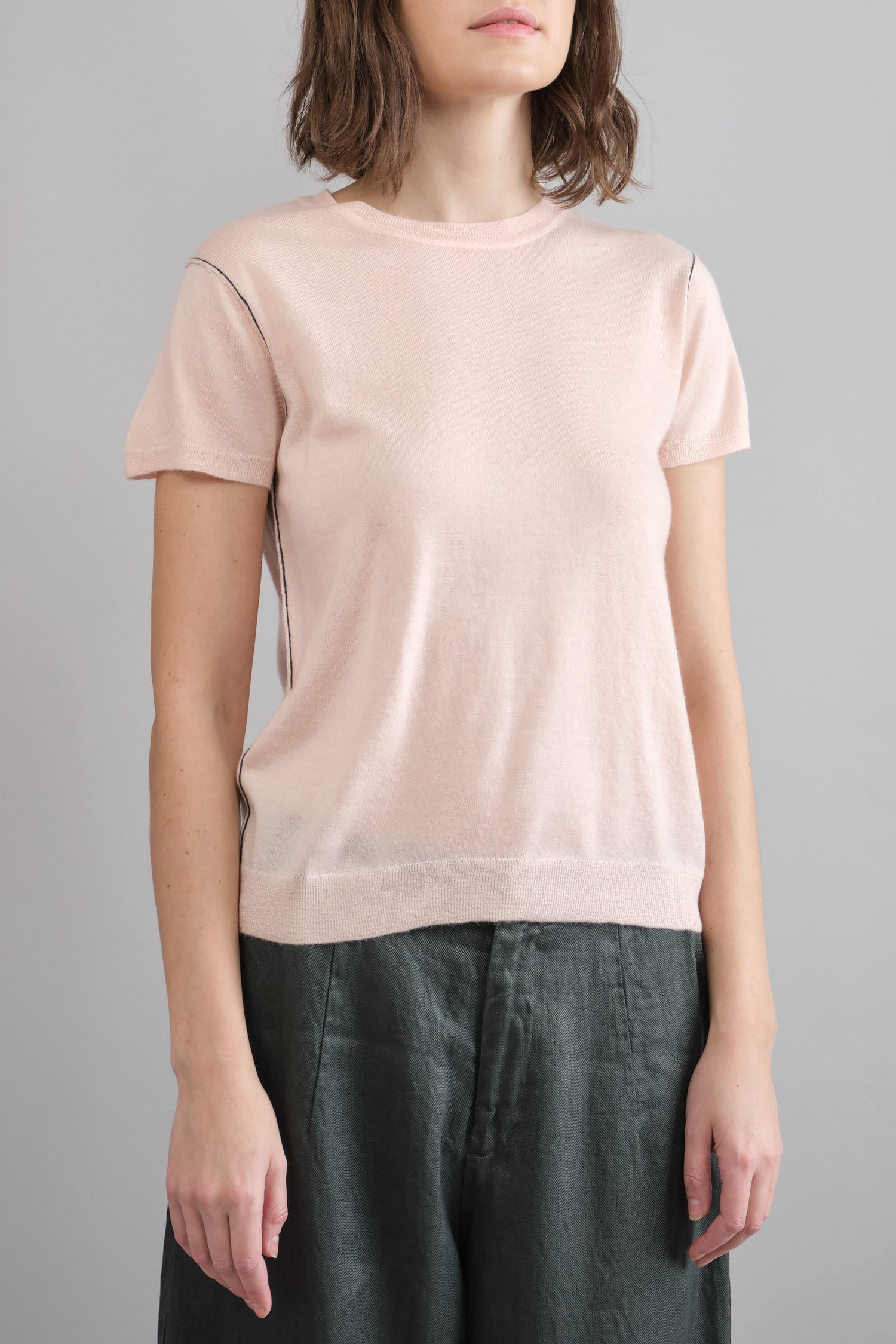 Front of Crew Tee in Pale Apricot