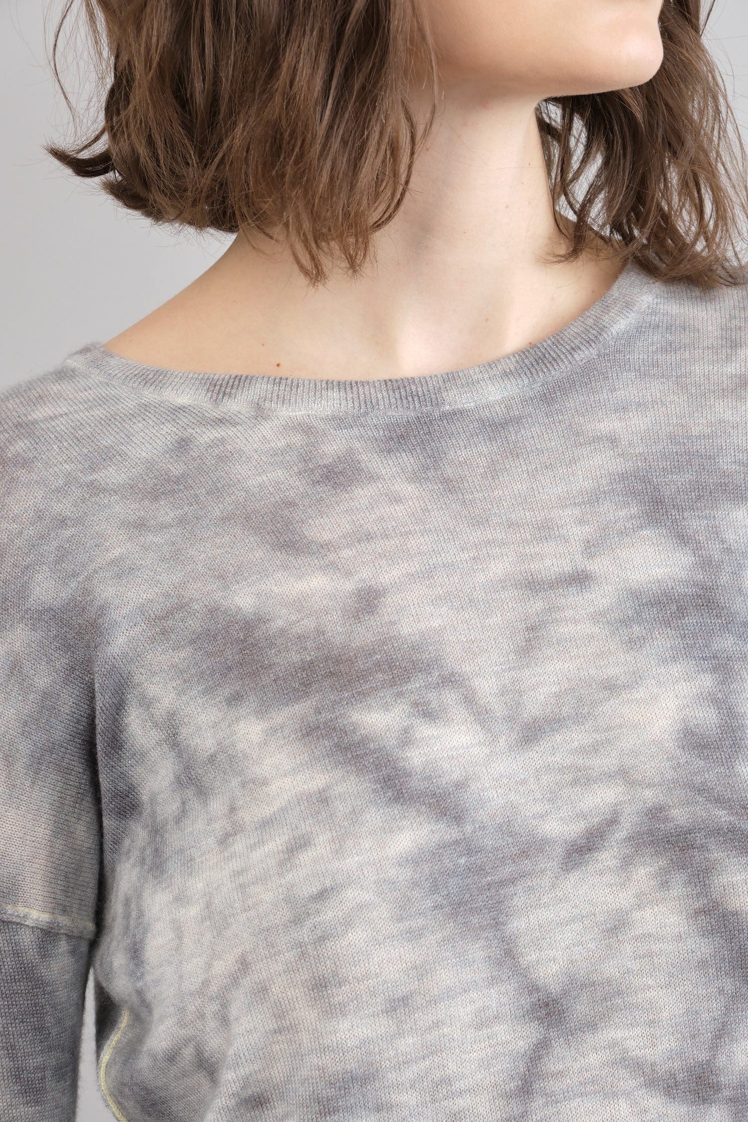 Neckline on Printed Bateau in Grey Multi