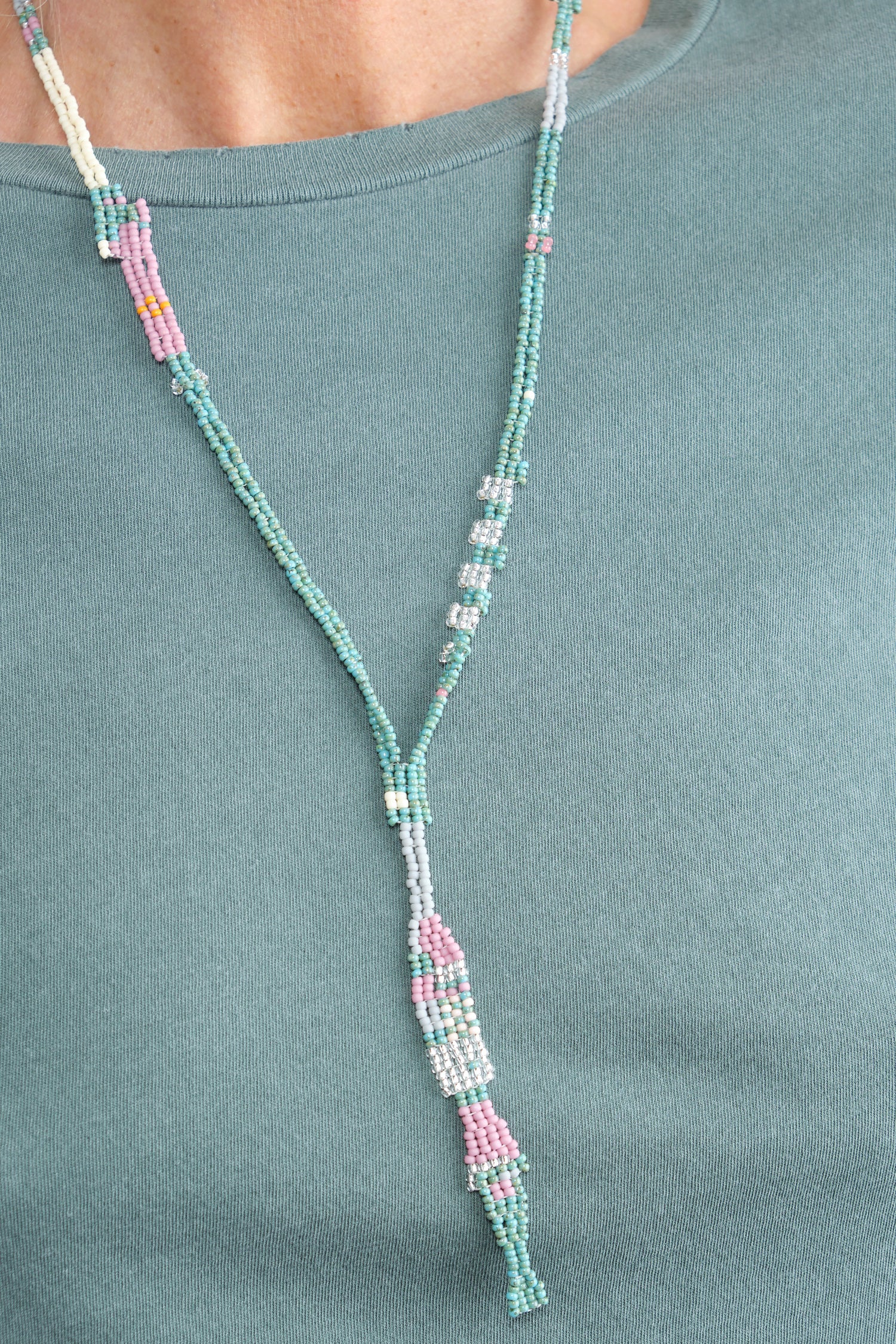 Close up of Fara Necklace in Teal